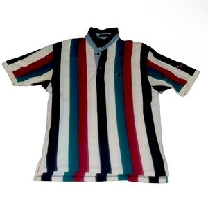 Tommy Hilfiger 1/4 Polo Mens Large Green White Red Striped Vintage Shirt
